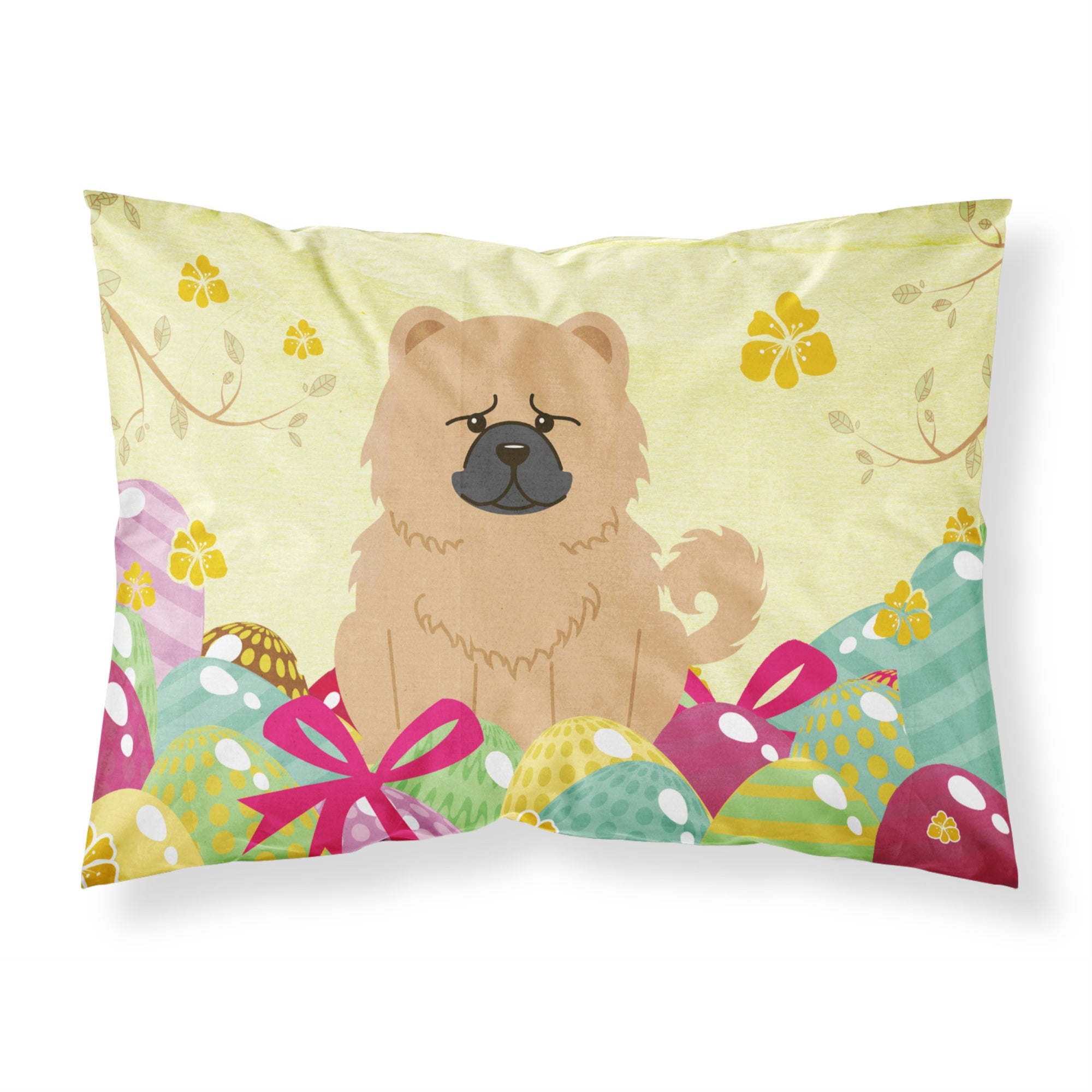 Easter Eggs Chow Chow Cream Fabric Standard Pillowcase