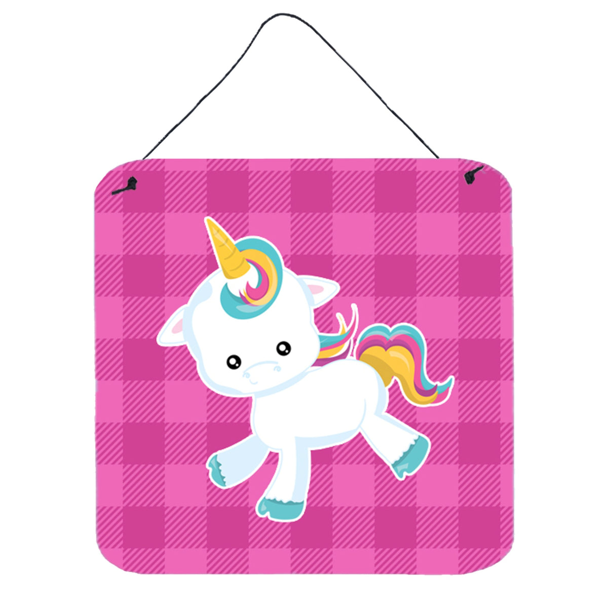 CarolineS Treasures Pink Plaid Unicorn Metal Print, 6 Inch  Inch  X 6 Inch  Inch , Multicolor