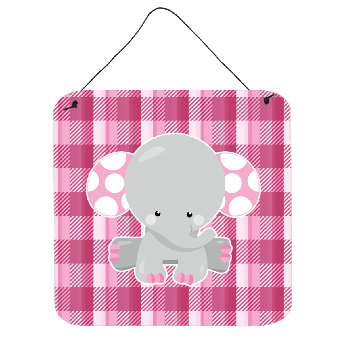 CarolineS Treasures Elephant Pink Gingham Metal Print, 6 Inch  Inch  X 6 Inch  Inch , Multicolor
