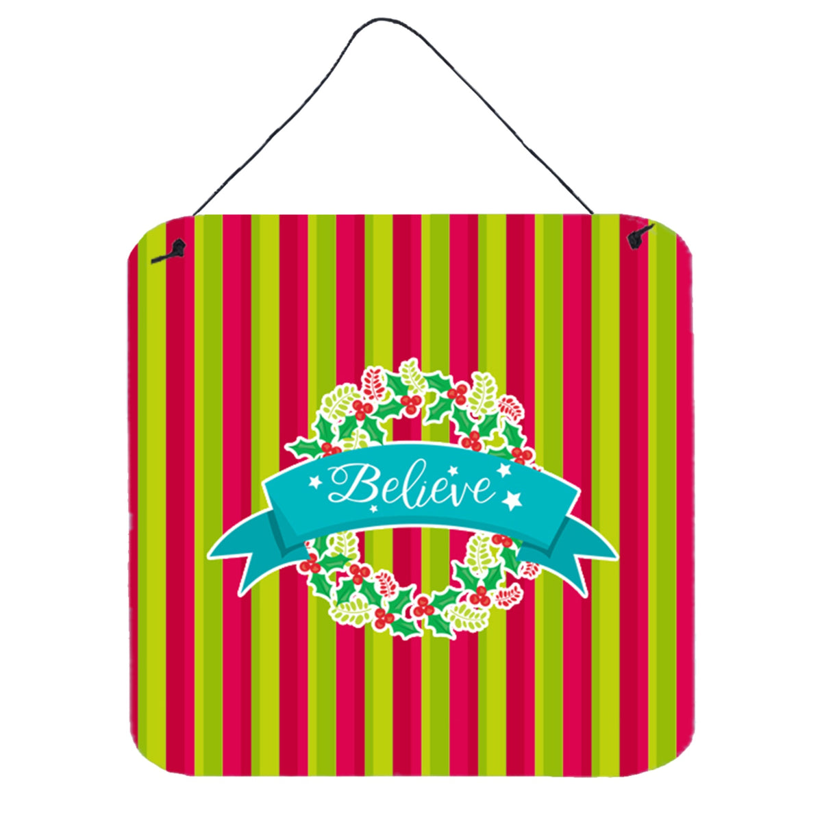 CarolineS Treasures Christmas Wreath Believe Metal Print, 6 Inch  Inch  X 6 Inch  Inch , Multicolor