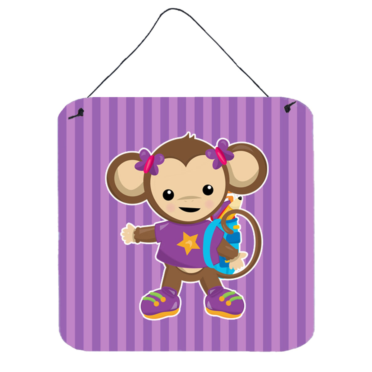 CarolineS Treasures Monkey With Backpack Metal Print, 6 Inch  Inch  X 6 Inch  Inch , Multicolor