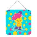 CarolineS Treasures Duck In The Rain On Polkadots Metal Print, 6 Inch  Inch  X 6 Inch  Inch , Multicolor