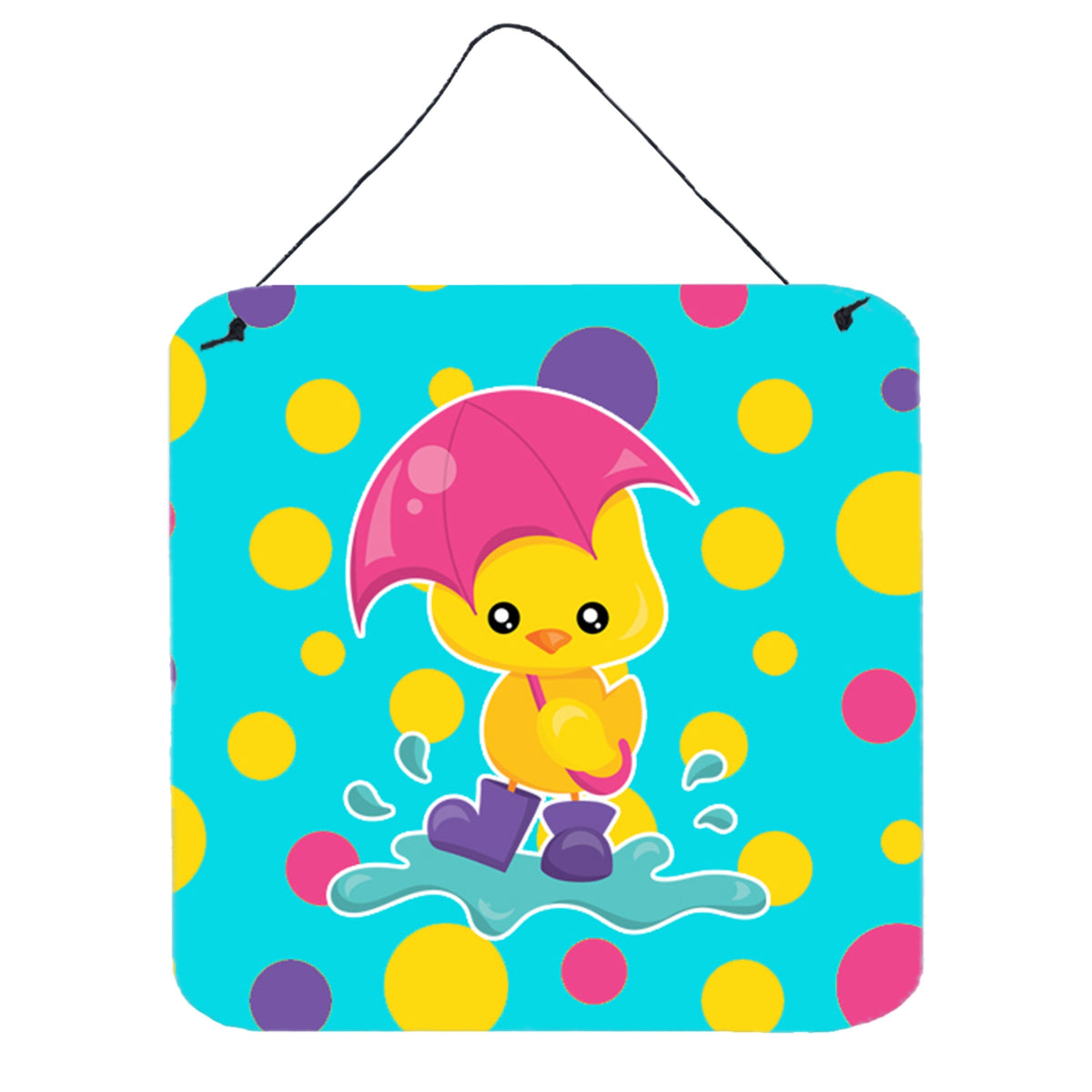 CarolineS Treasures Duck In The Rain On Polkadots Metal Print, 6 Inch  Inch  X 6 Inch  Inch , Multicolor