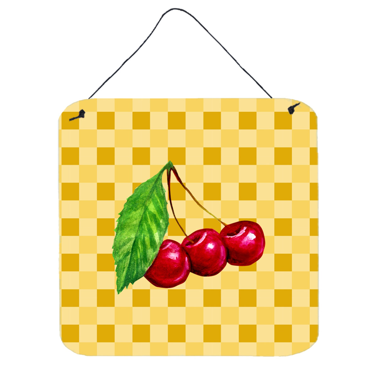 CarolineS Treasures Cherries On Basketweave Metal Print, 6H X 6W, Multicolor