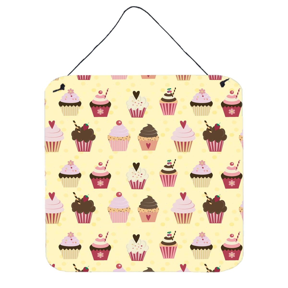 CarolineS Treasures Cupcakes On Yellow Metal Print, 6H X 6W, Multicolor