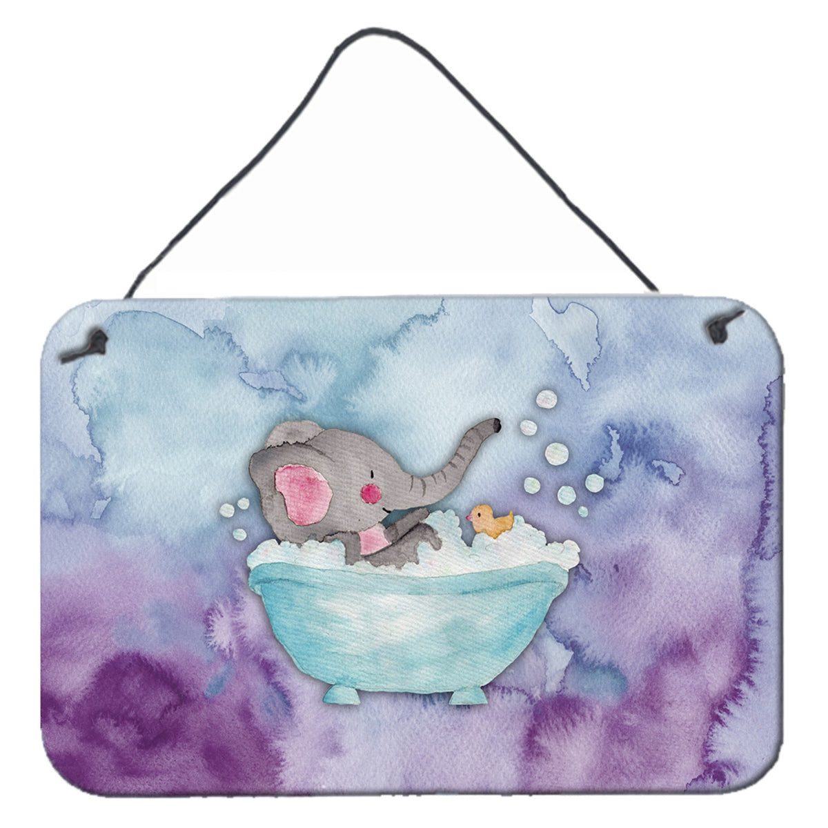 CarolineS Treasures Elephant Bathing Watercolor Metal Print, 8 Inch  Inch H X 12 Inch  Inch W, Multicolor
