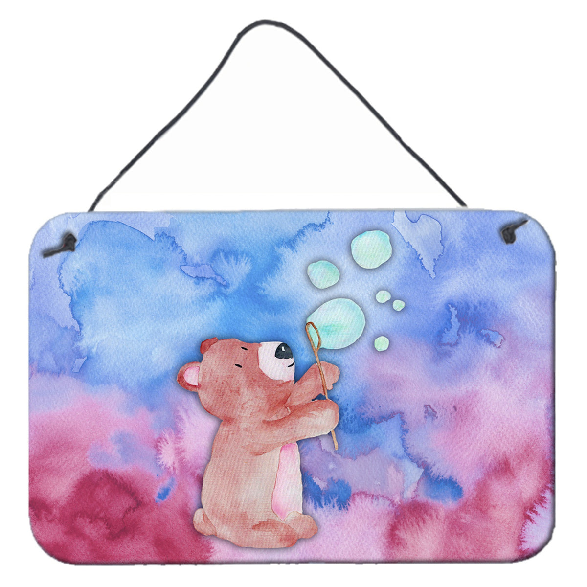 CarolineS Treasures Bear And Bubbles Watercolor Metal Print, 8 Inch  Inch H X 12 Inch  Inch W, Multicolor