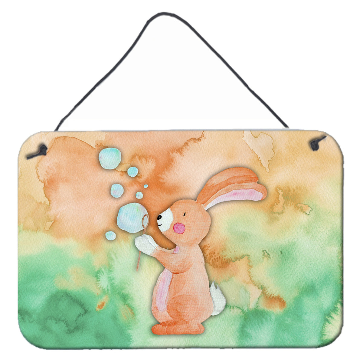 CarolineS Treasures Rabbit And Bubbles Watercolor Metal Print, 8 Inch  Inch H X 12 Inch  Inch W, Multicolor