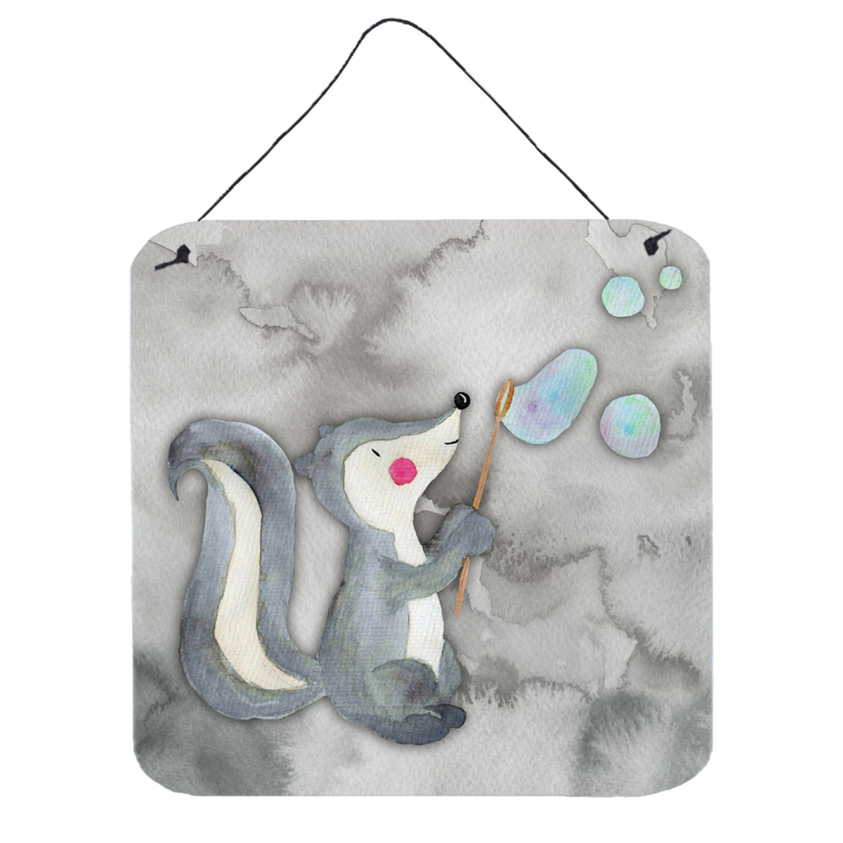 CarolineS Treasures Skunk And Bubbles Watercolor Metal Print, 6 Inch  Inch H X 6 Inch  Inch W, Multicolor