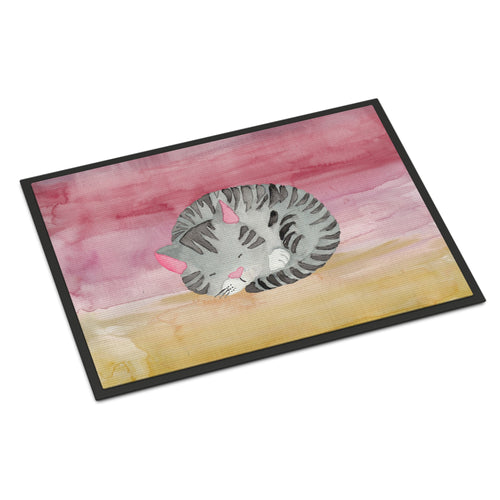 'Caroline'S Treasures Sleeping Grey Cat Watercolor Doormat, 18''H X 27''W, Multicolor'