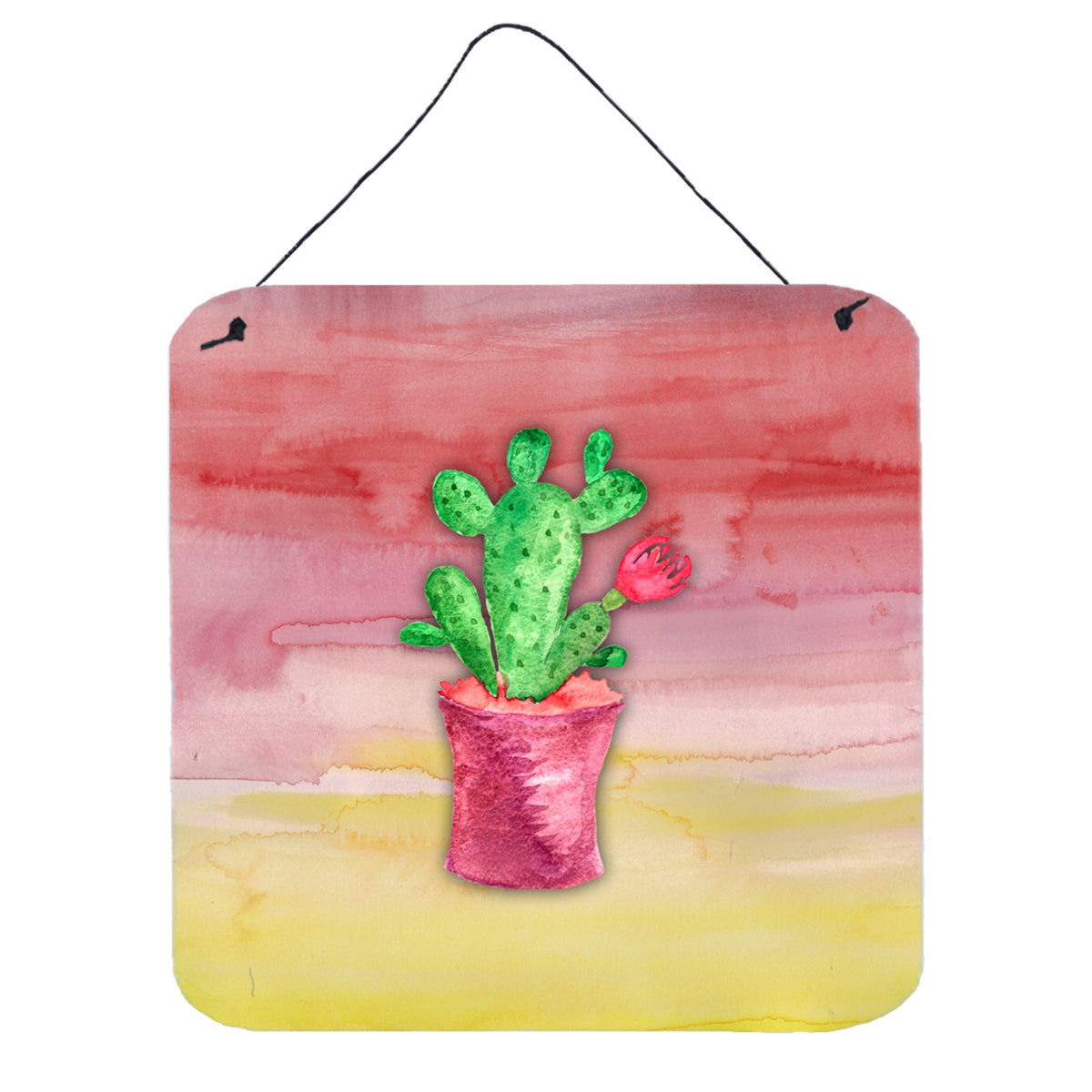 CarolineS Treasures Flowering Cactus Watercolor Metal Print, 6 Inch  Inch H X 6 Inch  Inch W, Multicolor
