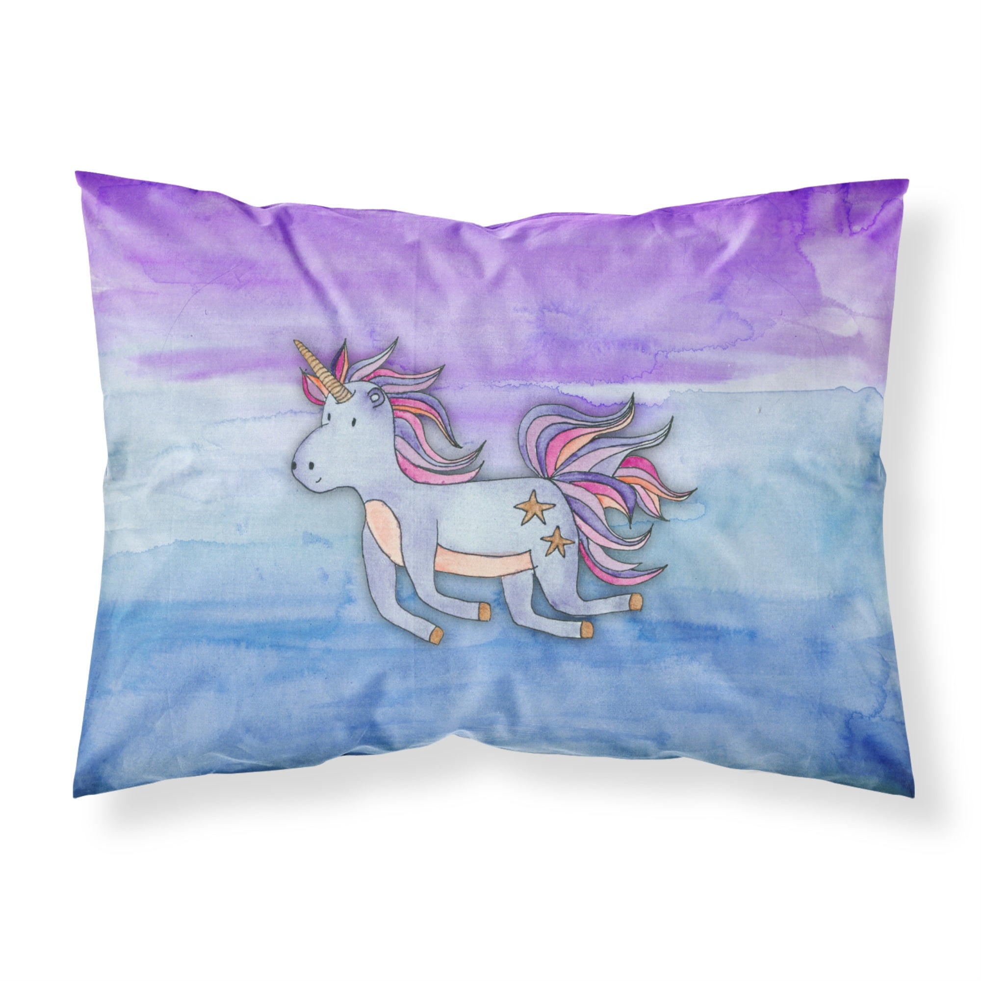 'Caroline'S Treasures Blue Unicorn Watercolor Printed, Polyester, 250 Thread Count, Envelope Closure Pillowcase, Standard, Mult