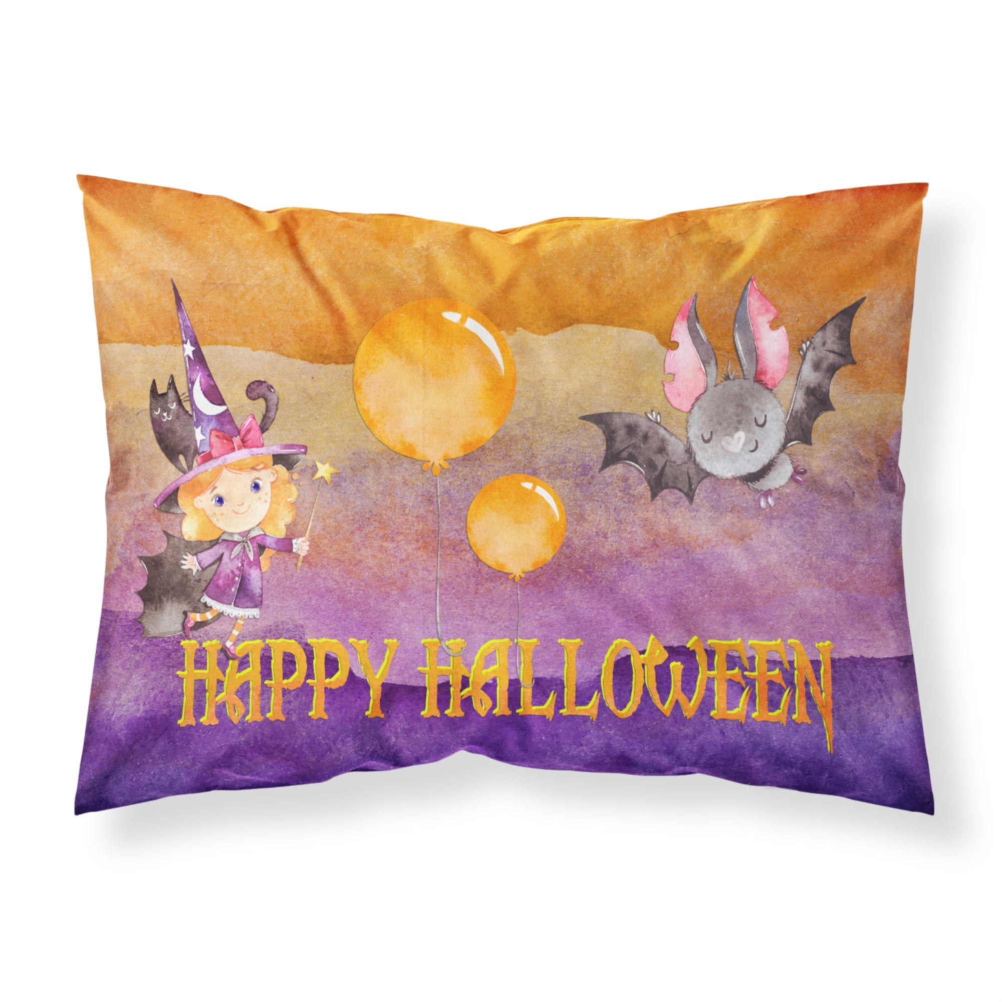 Halloween Little Witch And Bat Fabric Standard Pillowcase