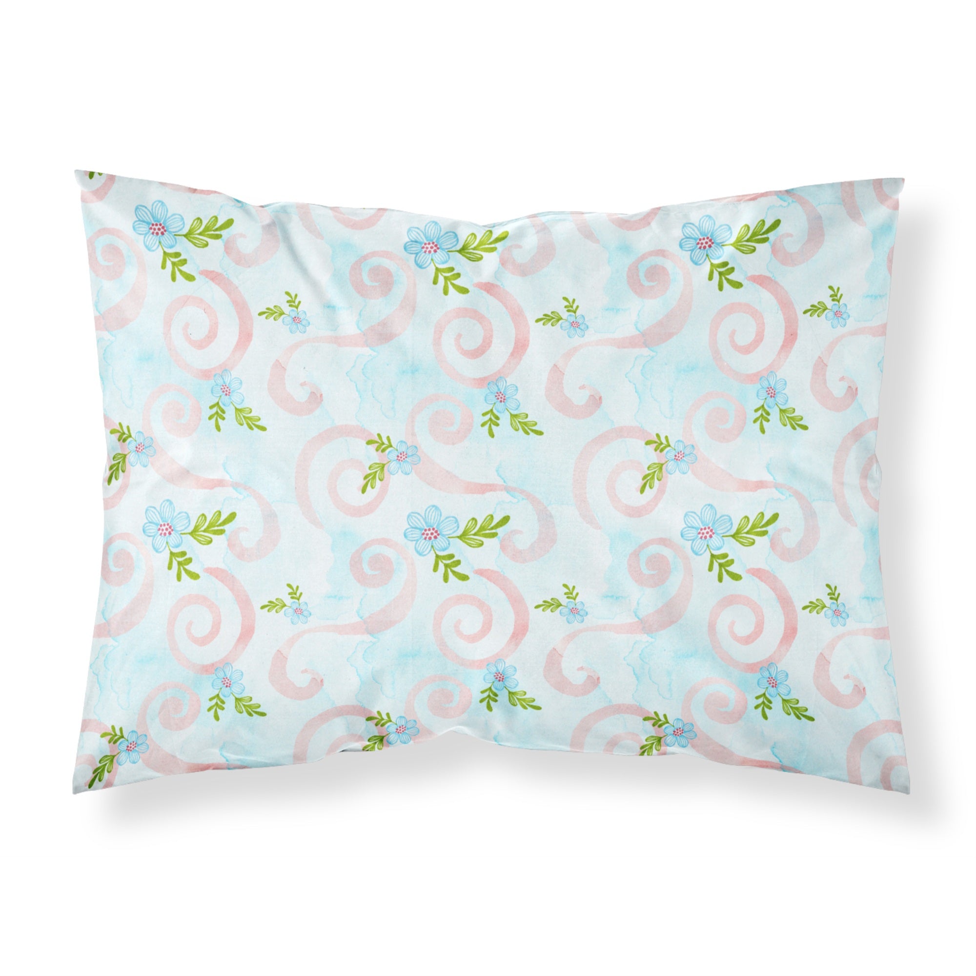 'Caroline'S Treasures Watercolor Blue Flowers And Swirls Pillowcase, Standard, Multicolor'