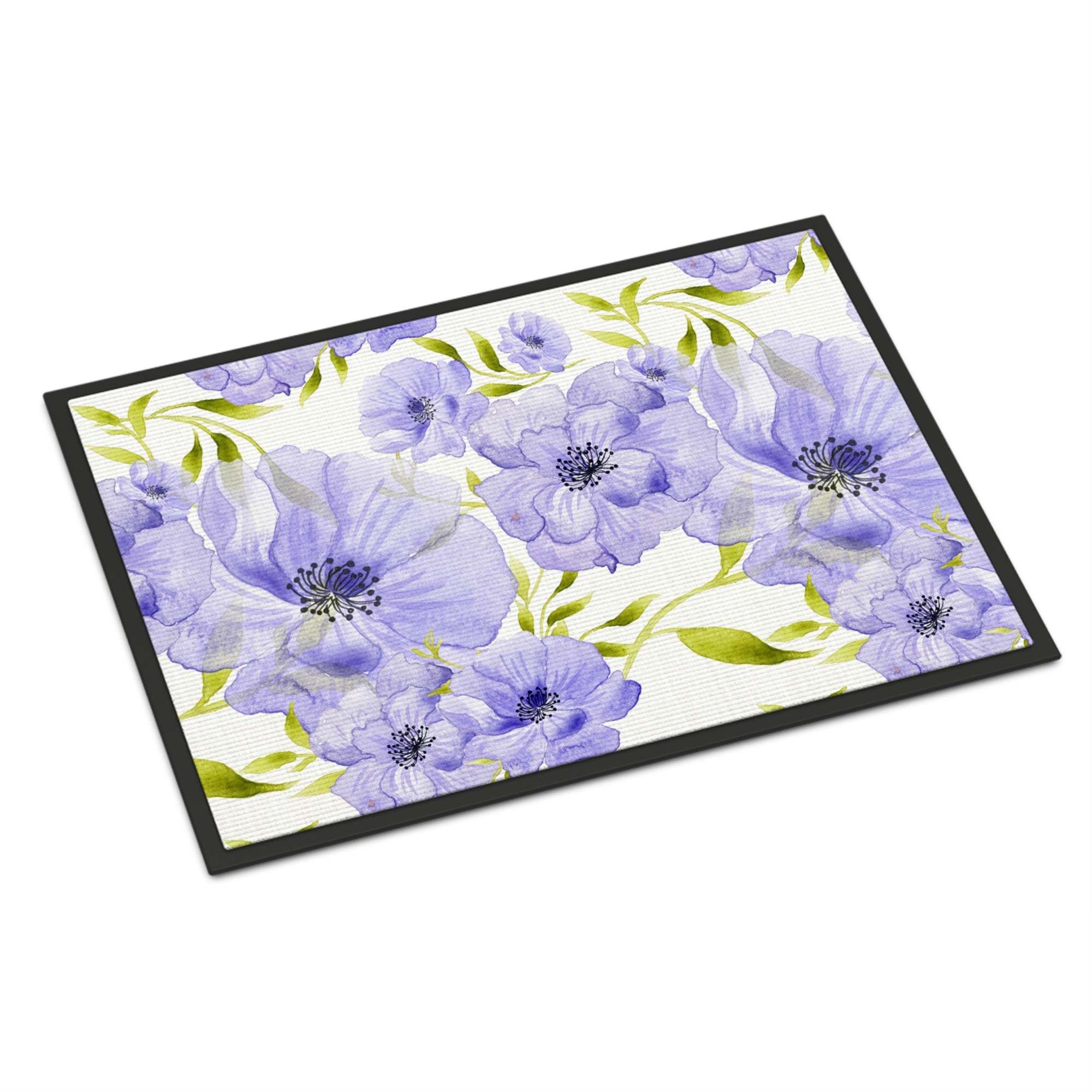 'Caroline'S Treasures Watercolor Blue Flowers Indoor Or Outdoor Doormat, 18'' H X 27'' W, Multicolor'