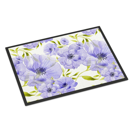 'Caroline'S Treasures Watercolor Blue Flowers Indoor Or Outdoor Doormat, 18'' H X 27'' W, Multicolor'