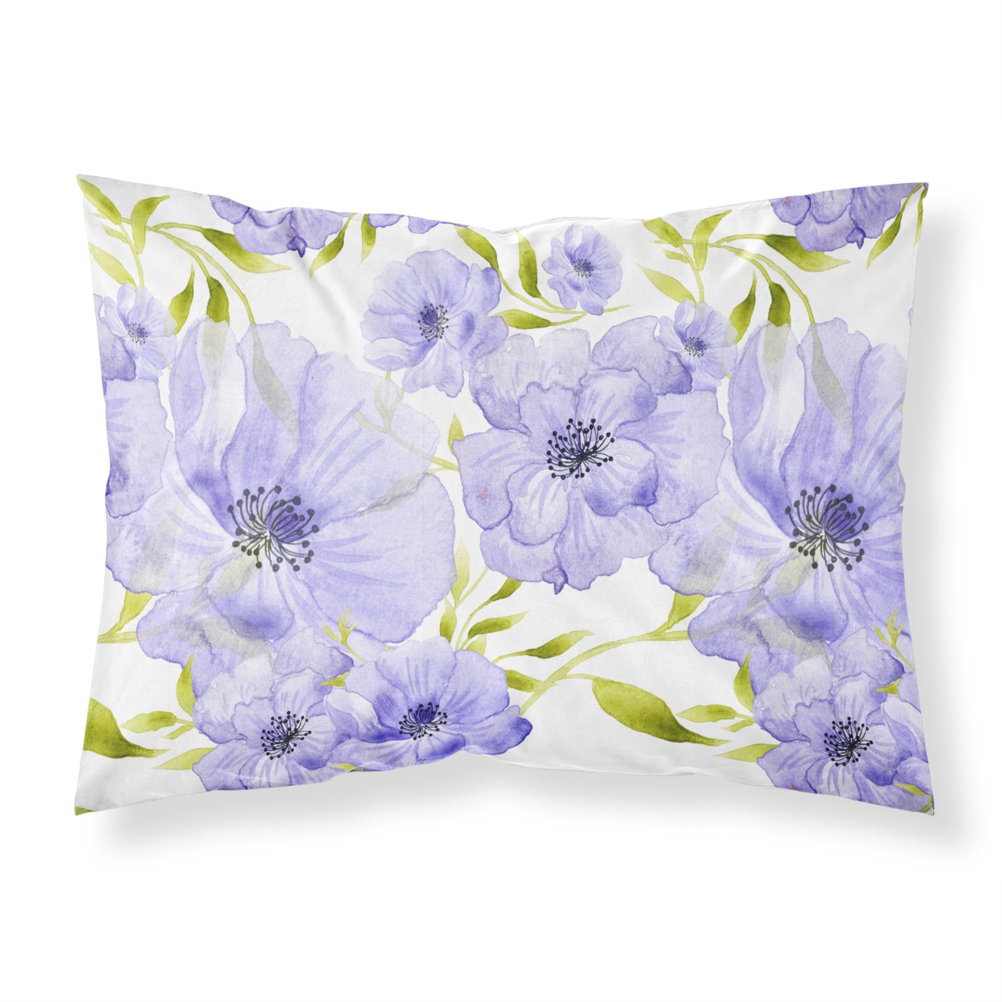 'Caroline'S Treasures Watercolor Blue Flowers Printed, Polyester, 250 Thread Count, Envelope Closure Pillowcase, Standard, Mult