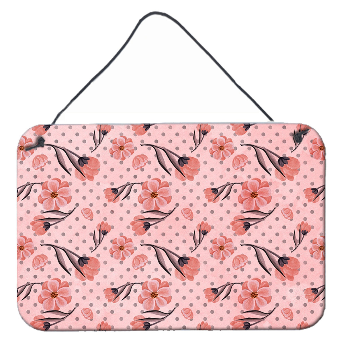 CarolineS Treasures Pink Flowers And Polka Dots Metal Print, 8 Inch  Inch  H X 12 Inch  Inch  W, Multicolor