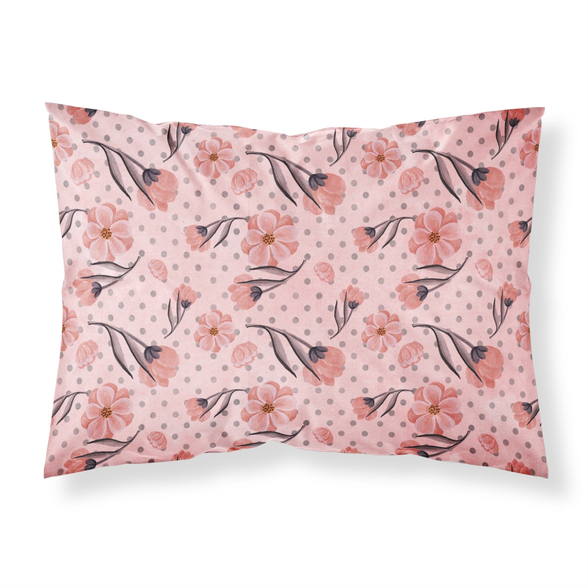 'Caroline'S Treasures Pink Flowers And Polka Dots Printed, Polyester, 250 Thread Count, Envelope Closure Pillowcase, Standard,