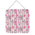 CarolineS Treasures Watercolor Pink Flowers Grey Stripes Metal Print, 6 Inch  Inch  H X 6 Inch  Inch  W, Multicolor