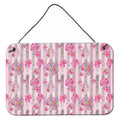 CarolineS Treasures Watercolor Pink Flowers Grey Stripes Metal Print, 8 Inch  Inch  H X 12 Inch  Inch  W, Multicolor