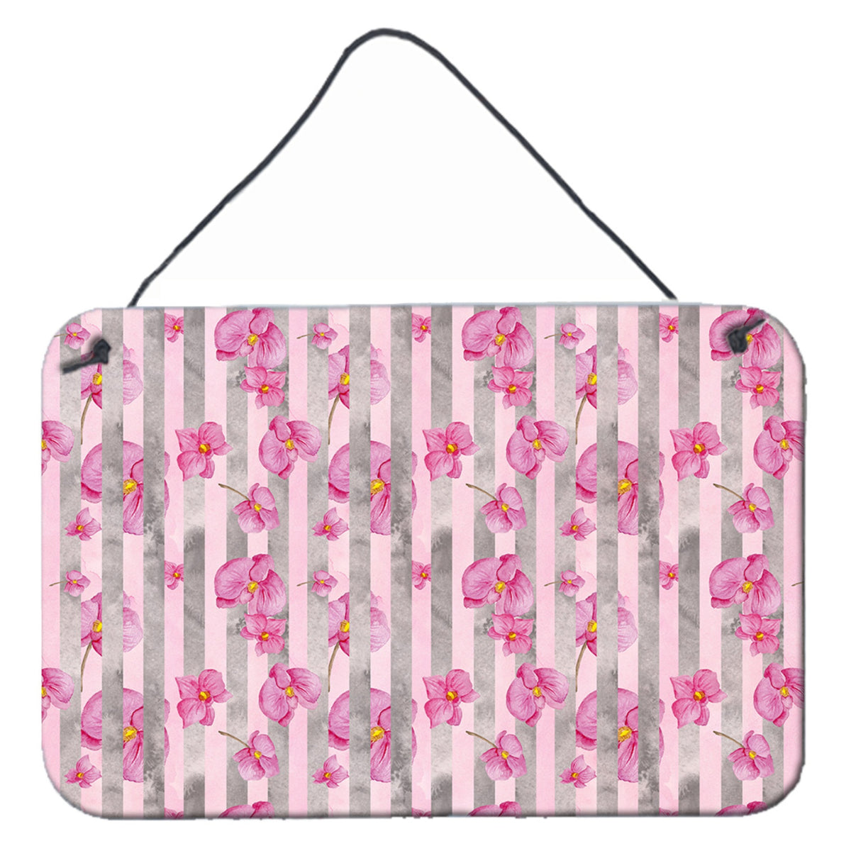 CarolineS Treasures Watercolor Pink Flowers Grey Stripes Metal Print, 8 Inch  Inch  H X 12 Inch  Inch  W, Multicolor