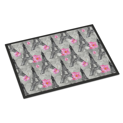 'Caroline'S Treasures Watercolor Pink Flowers Eiffel Tower Indoor Or Outdoor Doormat, 24'' H X 36'' W, Multicolor'