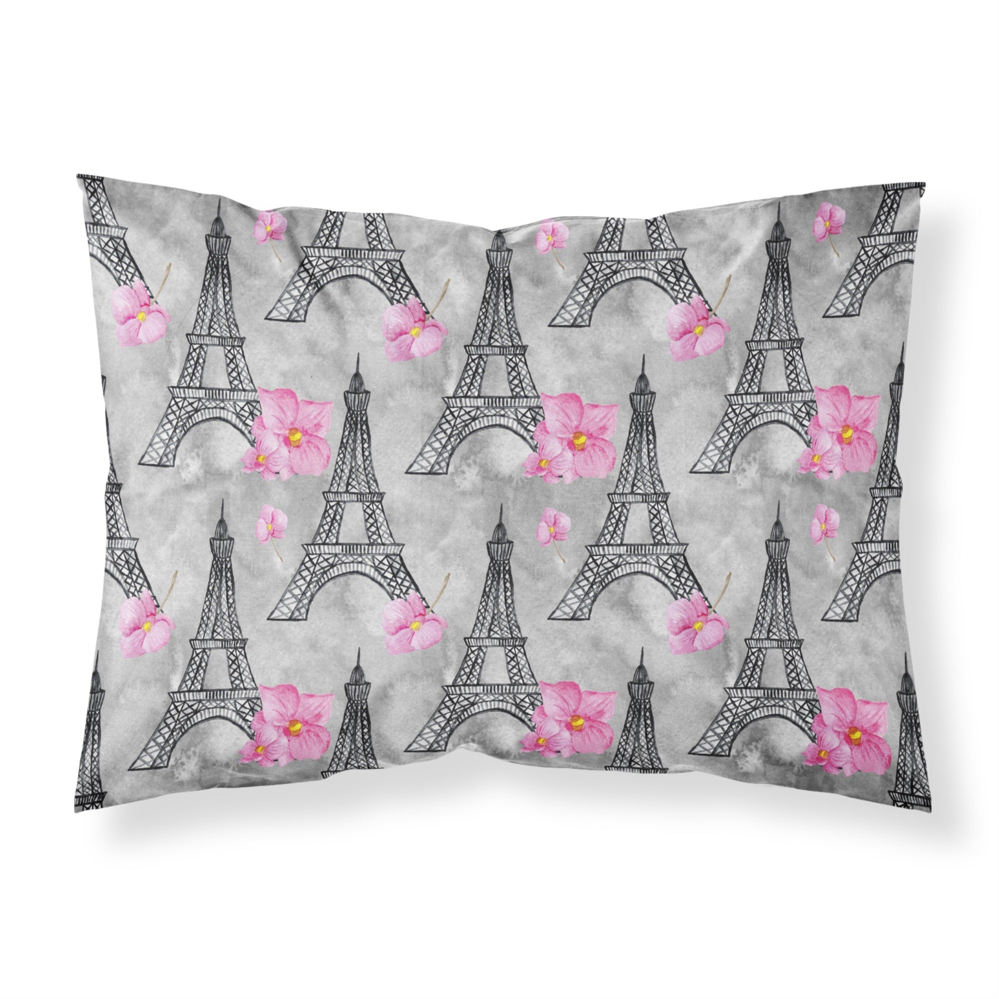 'Caroline'S Treasures Watercolor Pink Flowers Eiffel Tower Pillowcase, Standard, Multicolor'