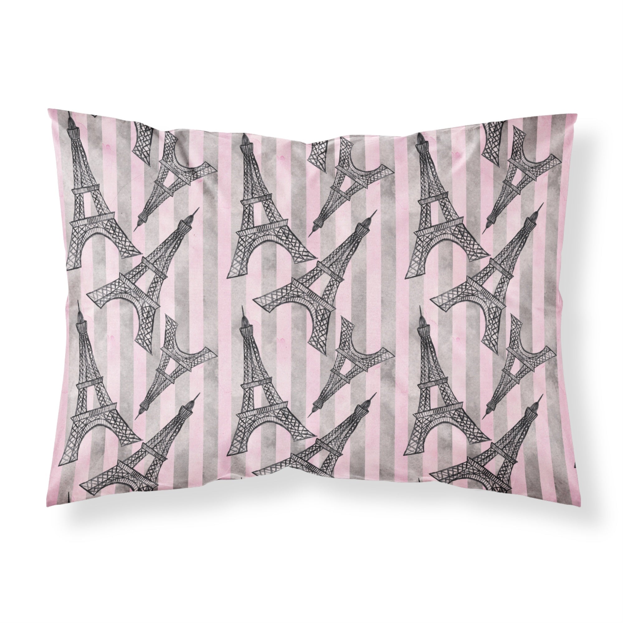 'Caroline'S Treasures Watercolor Eiffel Tower And Stripes Pillowcase, Standard, Multicolor'
