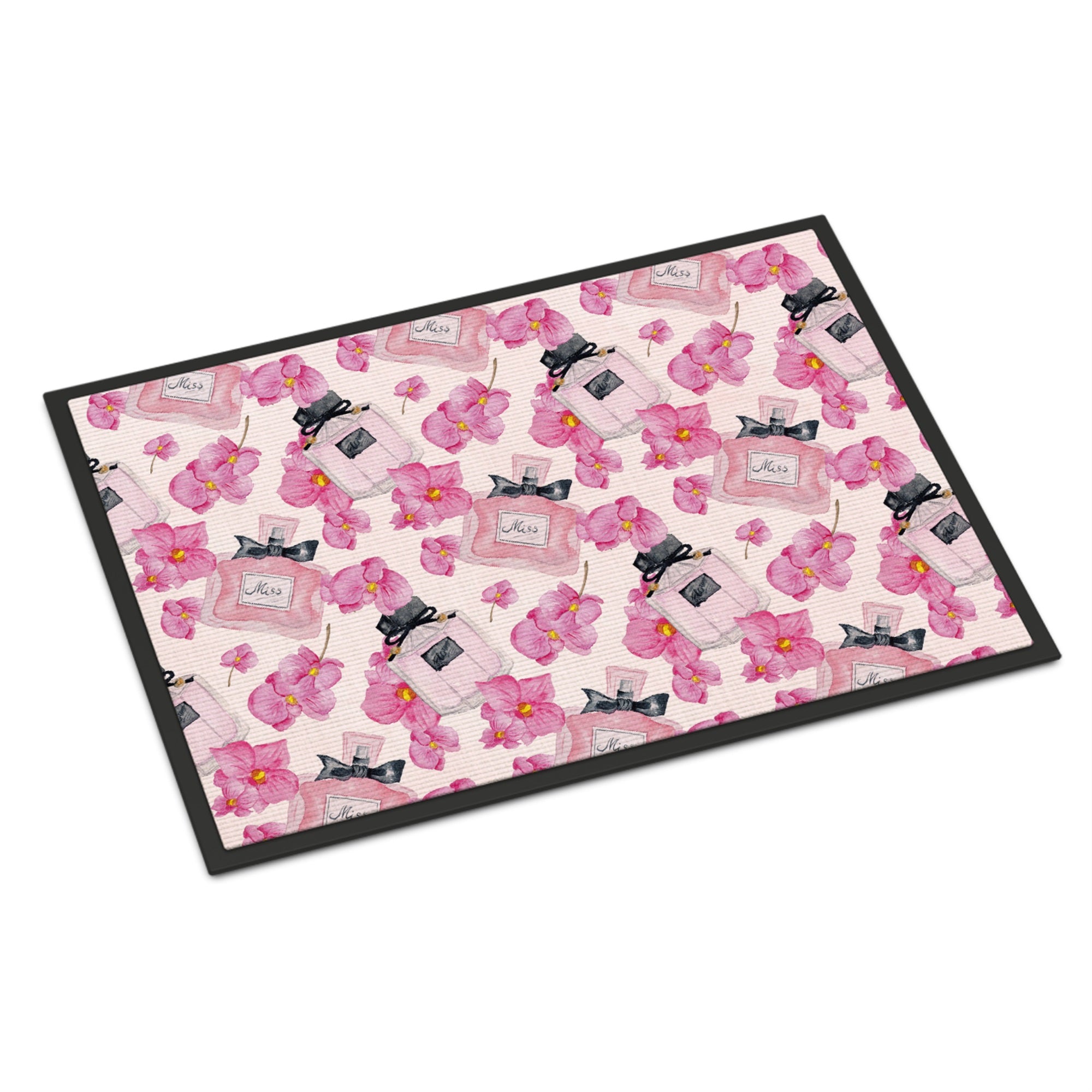 'Caroline'S Treasures Watercolor Pink Flowers And Perfume Indoor Or Outdoor Doormat, 18'' H X 27'' W, Multicolor'