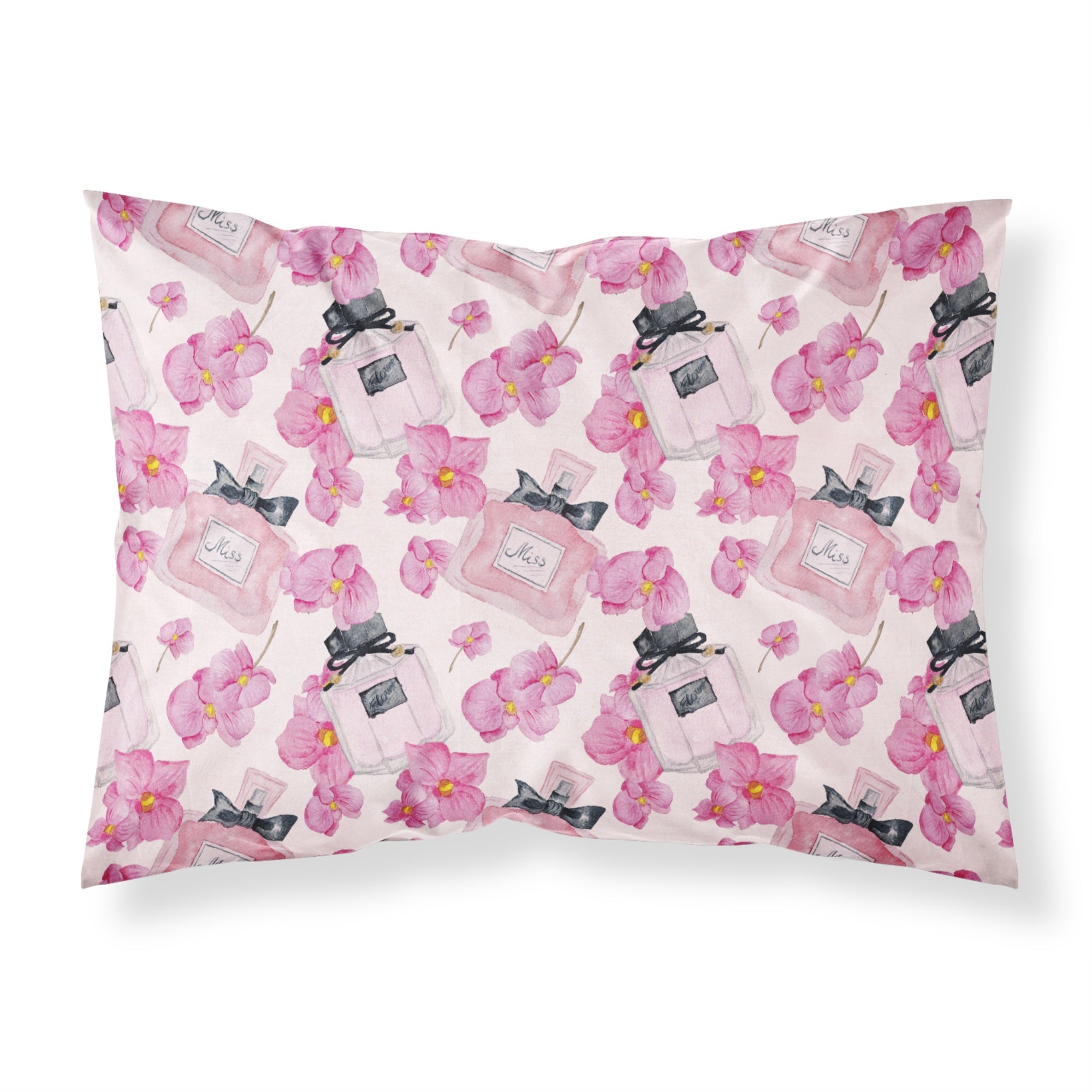 'Caroline'S Treasures Watercolor Pink Flowers And Perfume Pillowcase, Standard, Multicolor'