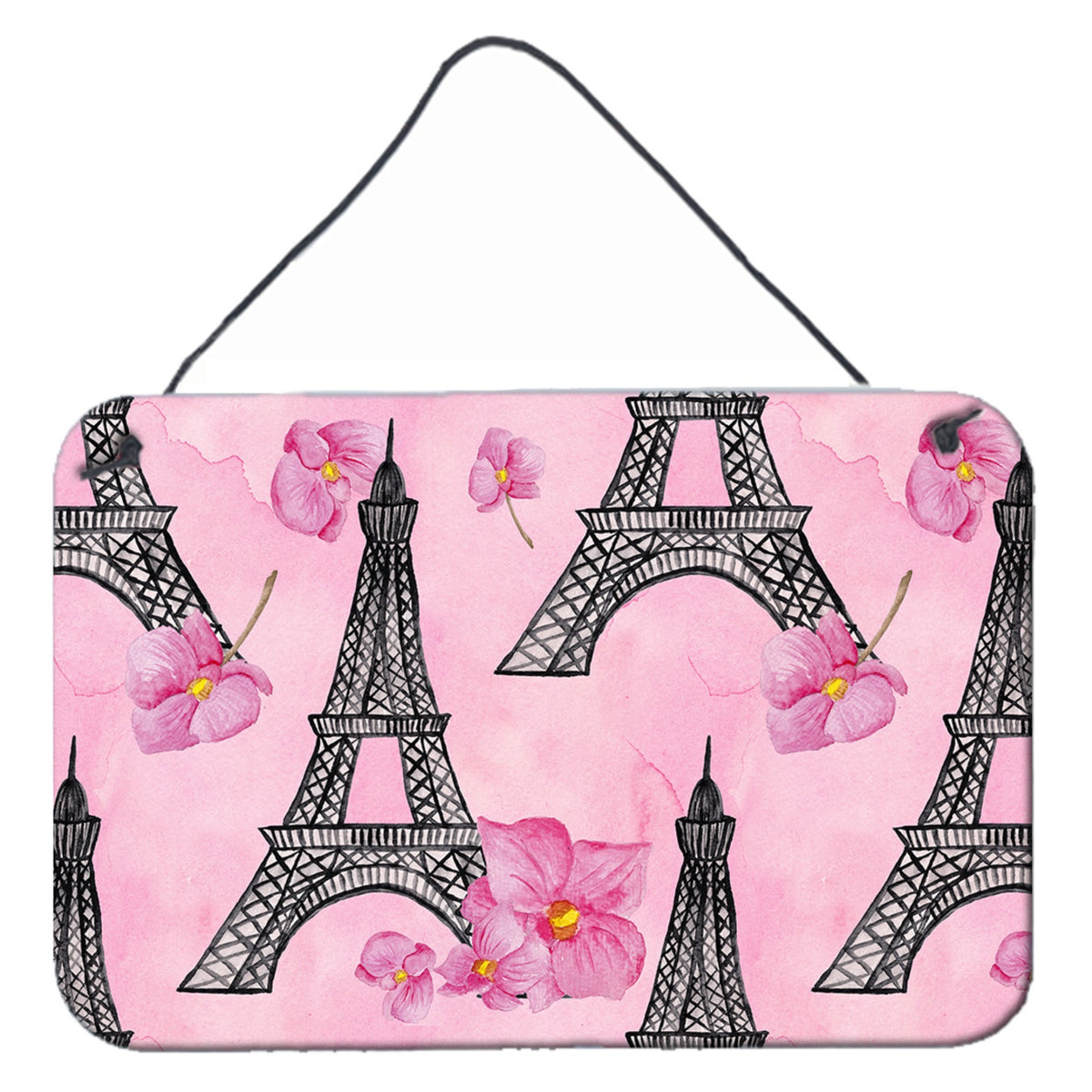 CarolineS Treasures Watercolor Pink Flowers And Eiffel Tower Metal Print, 8 Inch  Inch  H X 12 Inch  Inch  W, Multicolor