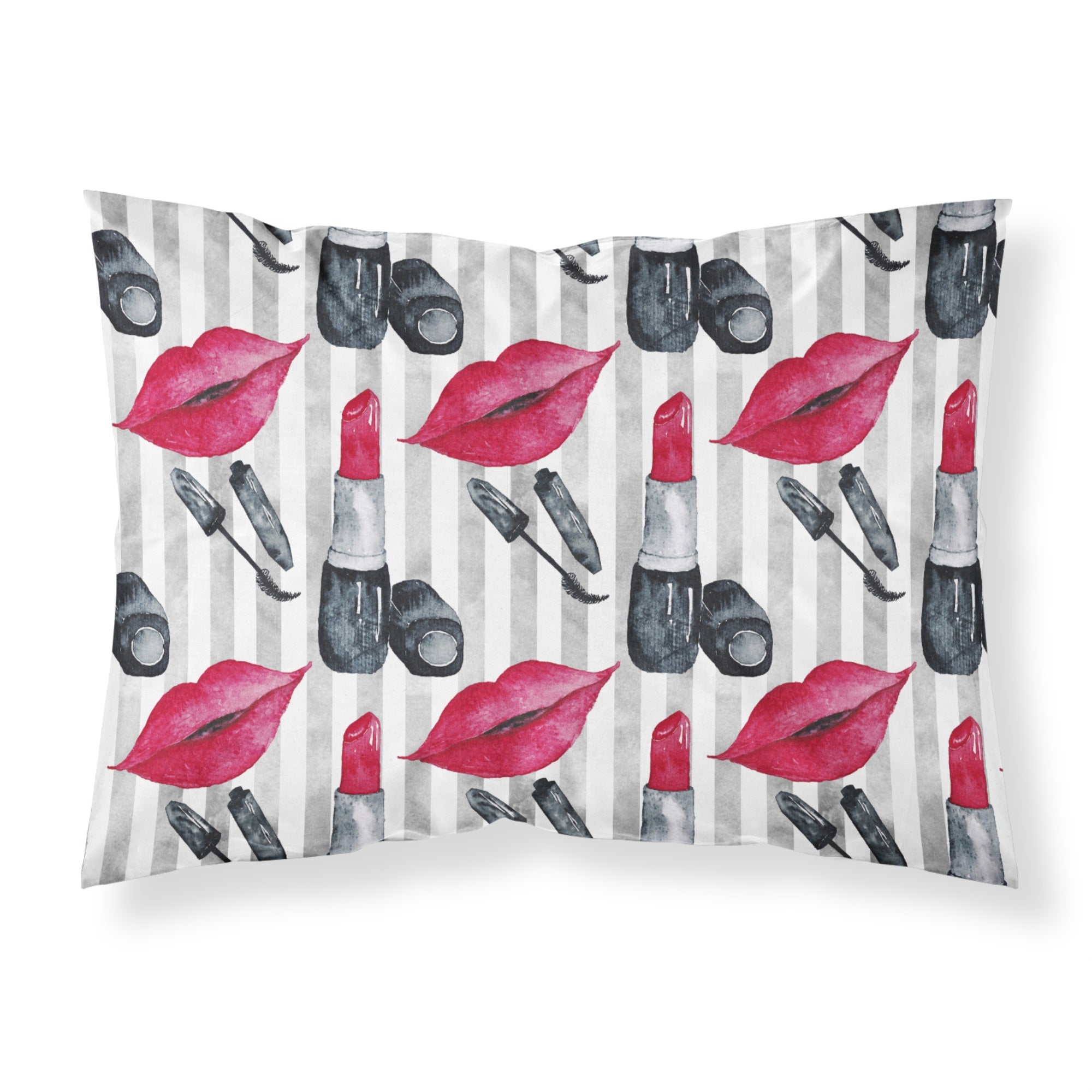 'Caroline'S Treasures Watercolor Lipstick And Grey Stripes Pillowcase, Standard, Multicolor'