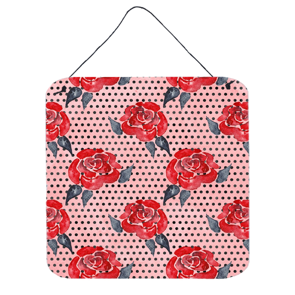 CarolineS Treasures Watercolor Red Roses And Polka Dots Metal Print, 6 Inch  Inch  H X 6 Inch  Inch  W, Multicolor