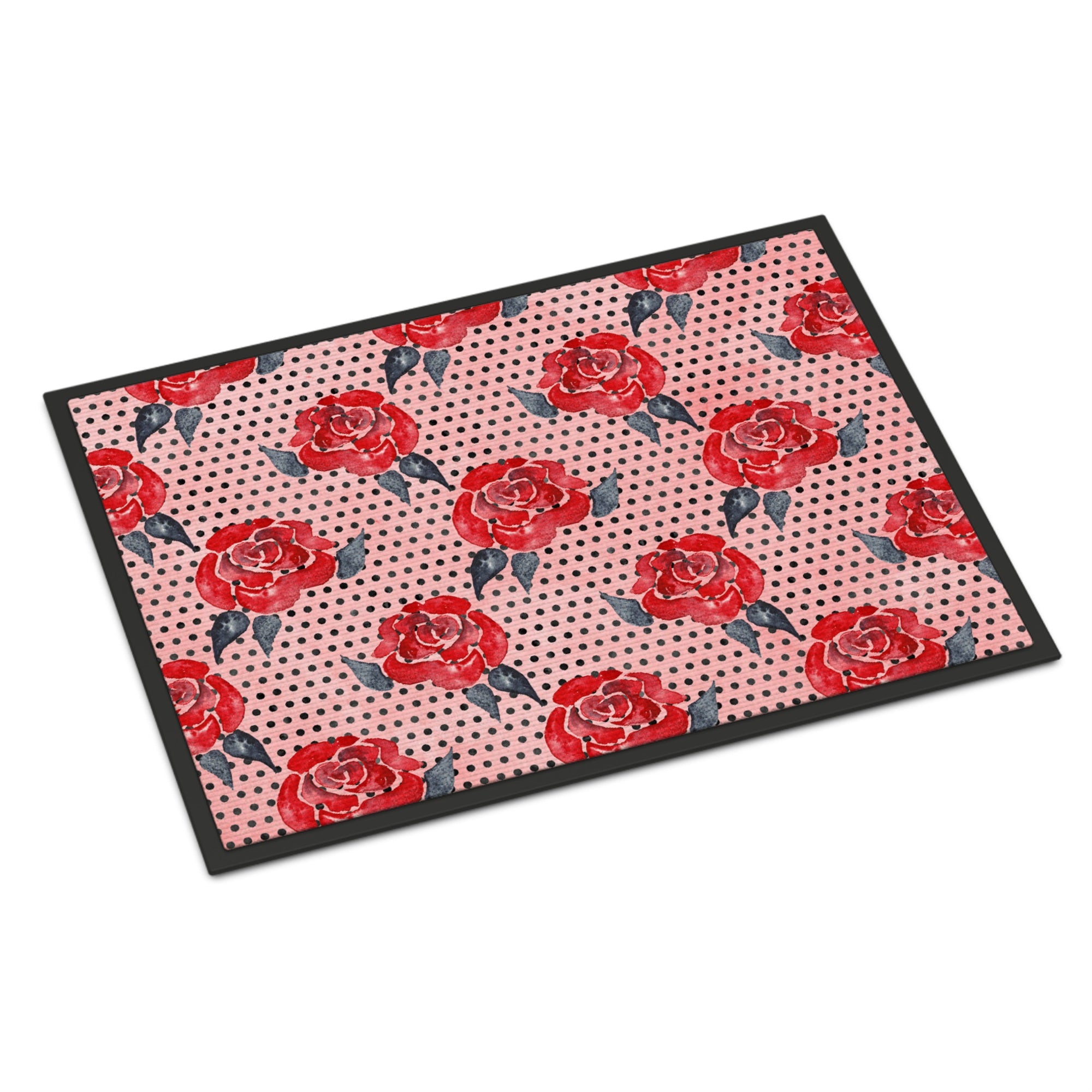'Caroline'S Treasures Watercolor Red Roses And Polka Dots Indoor Or Outdoor Doormat, 18'' H X 27'' W, Multicolor'