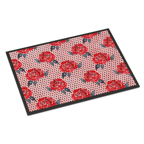 'Caroline'S Treasures Watercolor Red Roses And Polka Dots Indoor Or Outdoor Doormat, 18'' H X 27'' W, Multicolor'