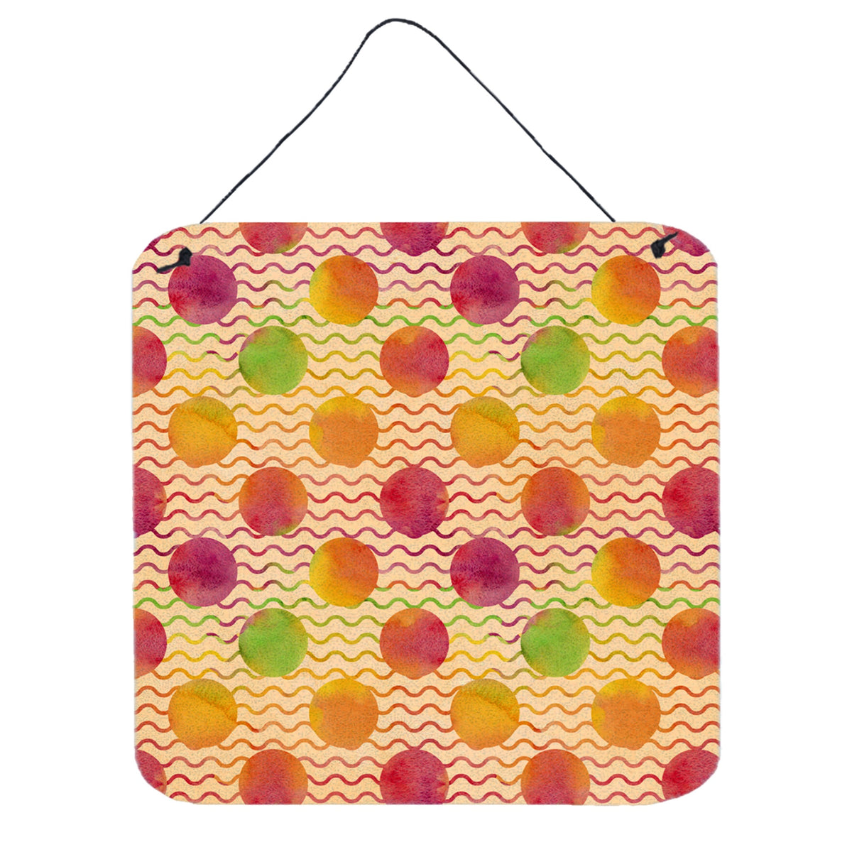 CarolineS Treasures Watercolor Rainbow Dots And Squiggles Metal Print, 6 Inch  Inch  H X 6 Inch  Inch  W, Multicolor
