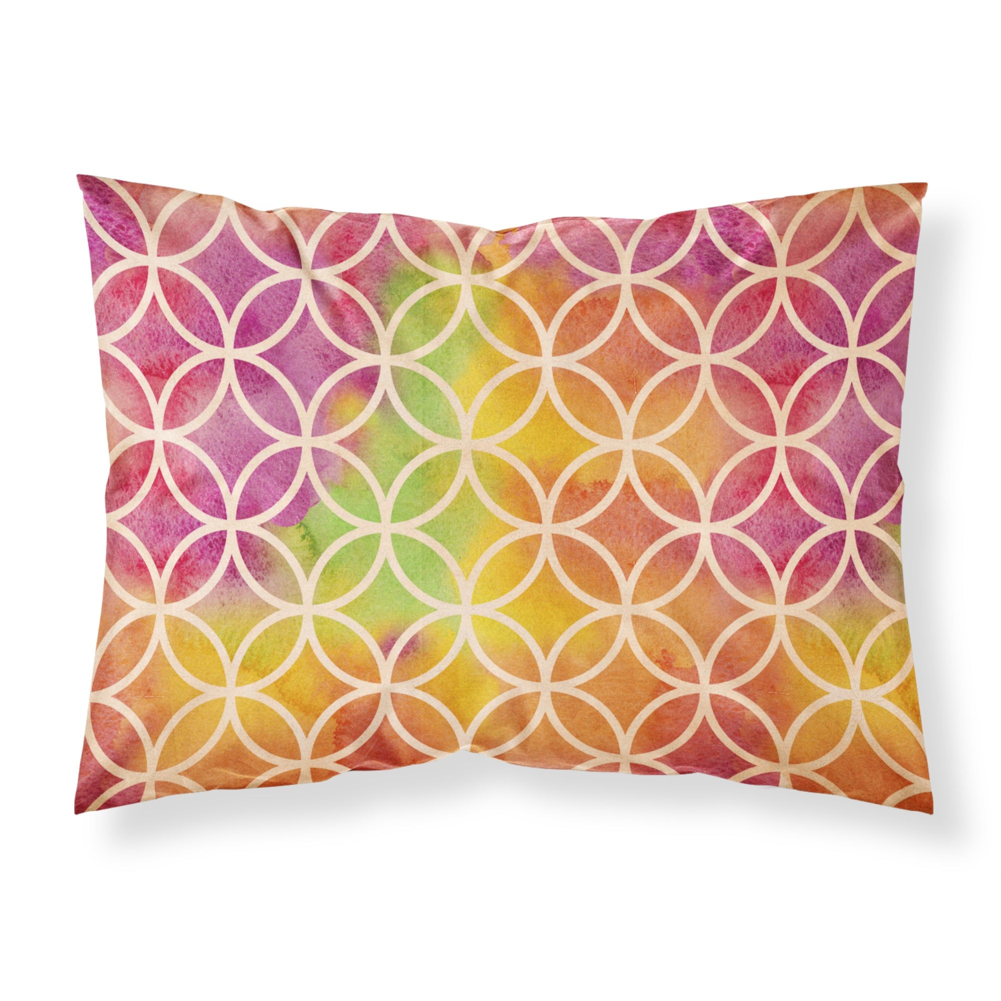 'Caroline'S Treasures Watercolor Rainbow Geometric Circles Pillowcase, Standard, Multicolor'