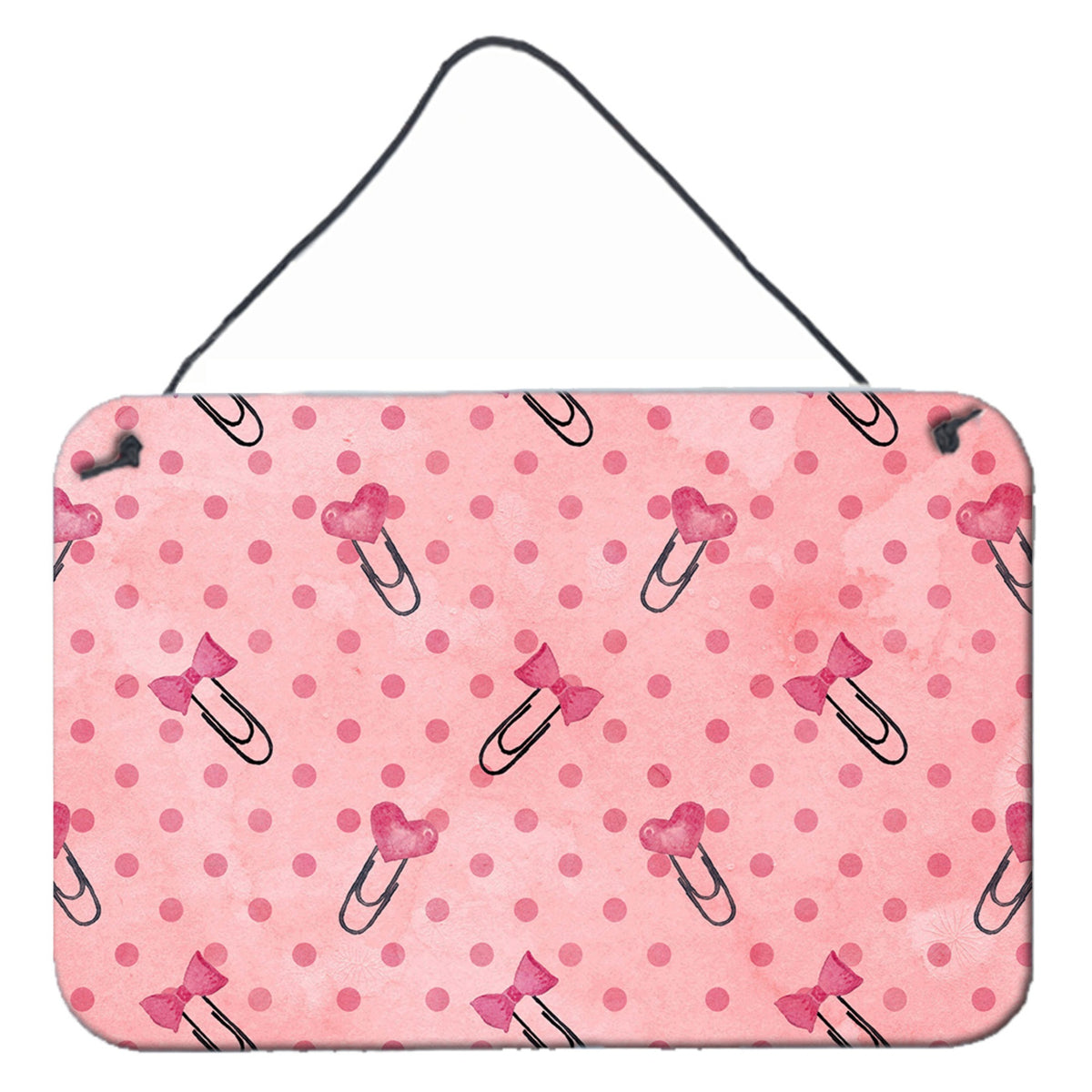 CarolineS Treasures Watercolor Paper Clips And Polka Dots Pink Metal Print, 8 Inch  Inch  H X 12 Inch  Inch  W, Multicolor
