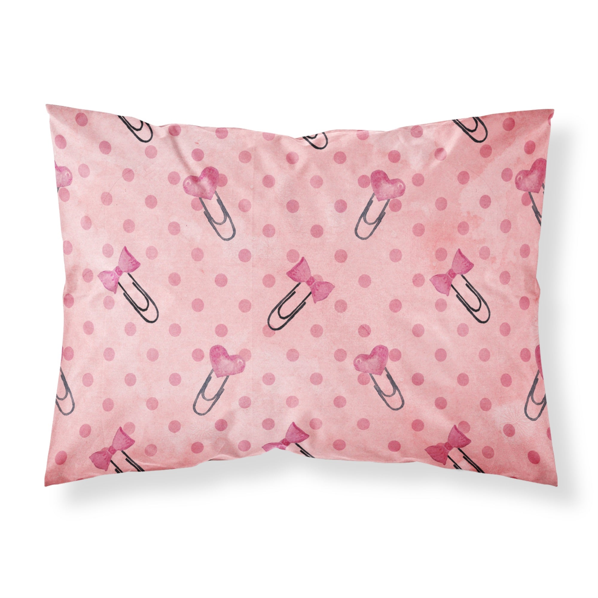 'Caroline'S Treasures Watercolor Paper Clips And Polka Dots Pink Pillowcase, Standard, Multicolor'