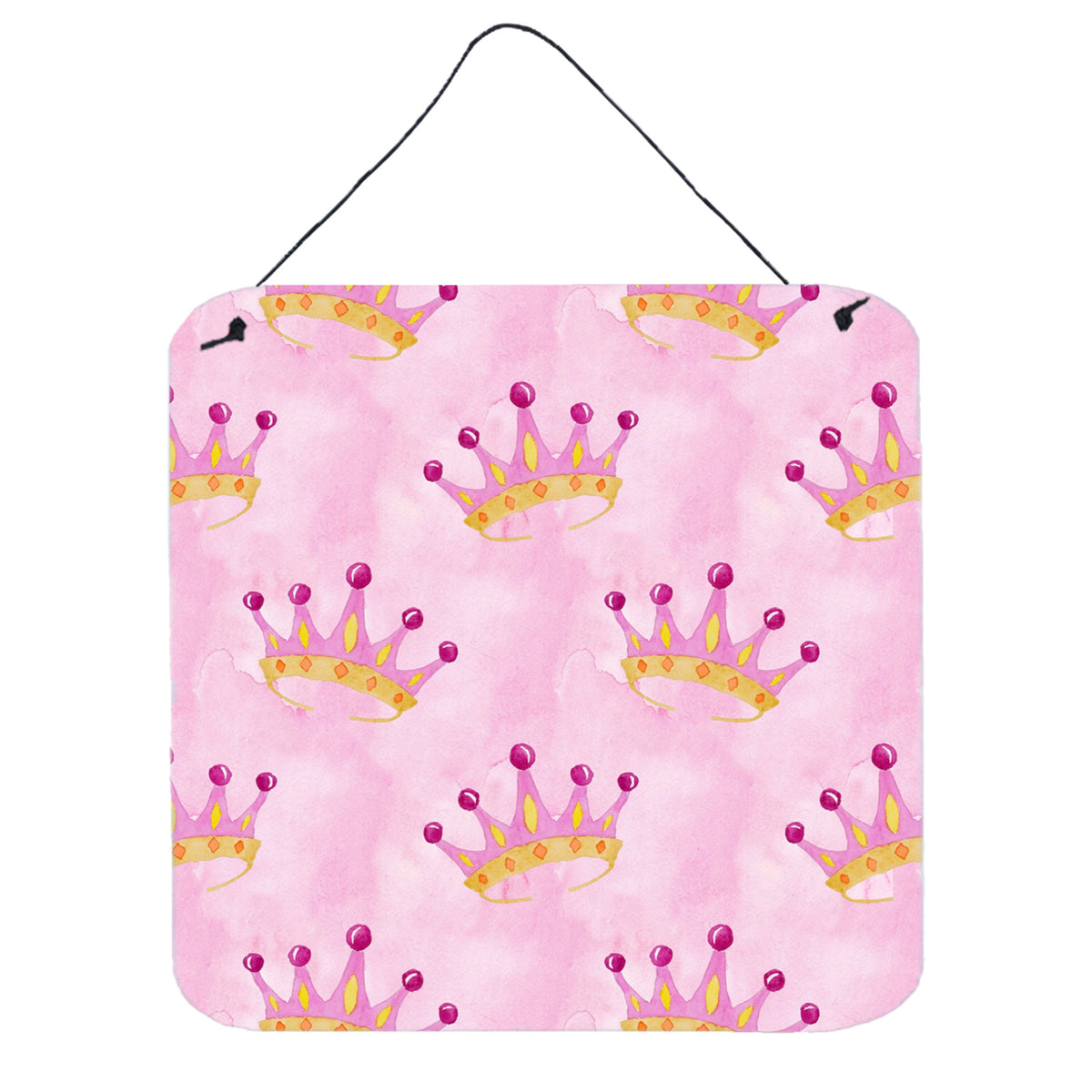 CarolineS Treasures Watercolor Princess Crown On Pink Metal Print, 6 Inch  Inch  H X 6 Inch  Inch  W, Multicolor