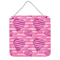 CarolineS Treasures Watercolor Hot Pink Striped Hearts Metal Print, 6 Inch  Inch  H X 6 Inch  Inch  W, Multicolor