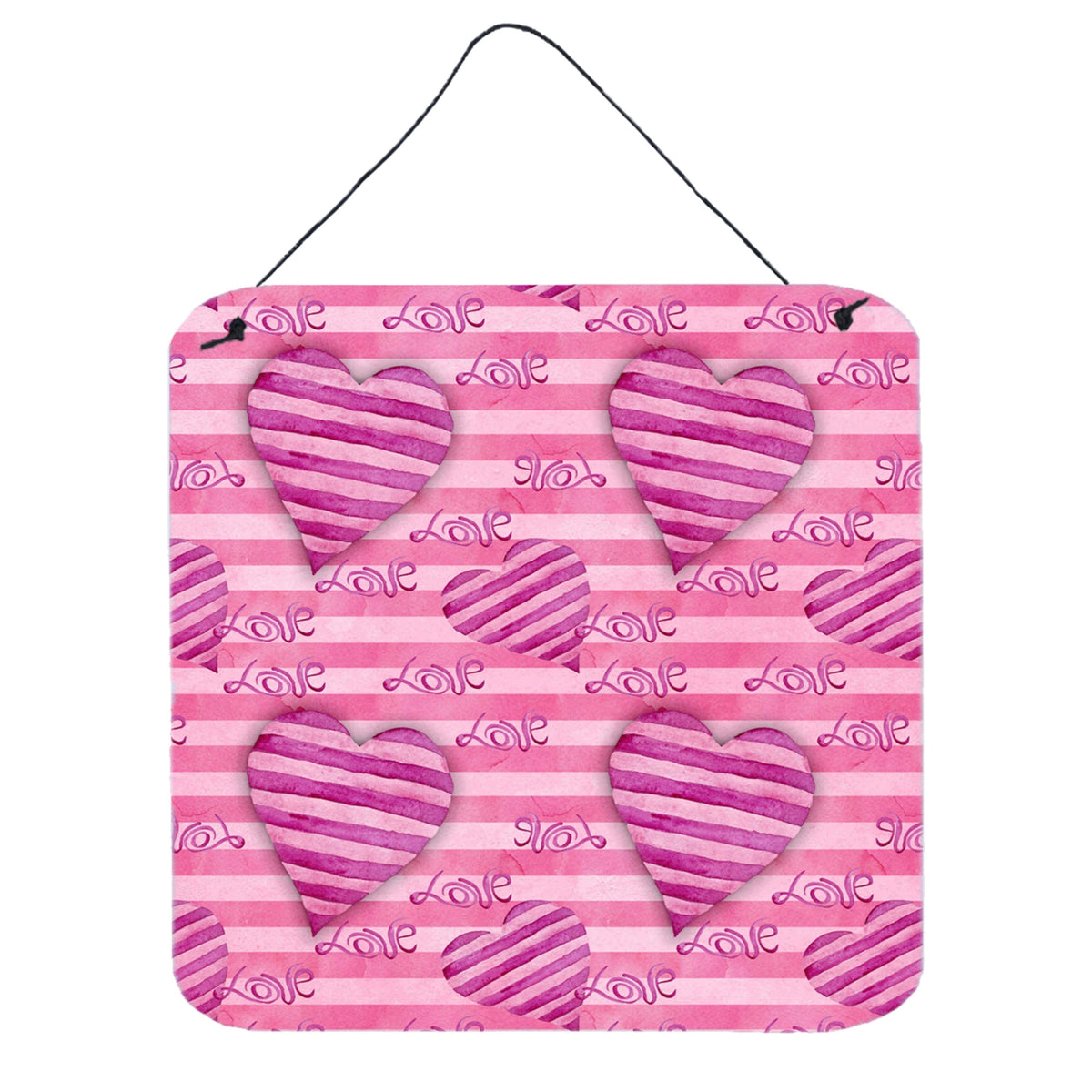 CarolineS Treasures Watercolor Hot Pink Striped Hearts Metal Print, 6 Inch  Inch  H X 6 Inch  Inch  W, Multicolor