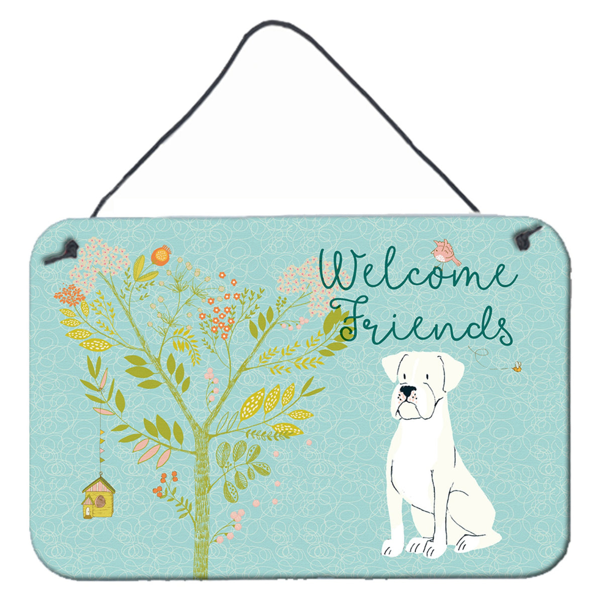CarolineS Treasures Welcome Friends White Boxer Metal Print, 8Hx12W