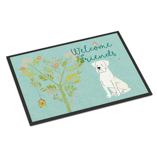 'Caroline'S Treasures Welcome Friends White Boxer Indoor Or Outdoor Doormat 24'' H X 36'' W Multicolor'
