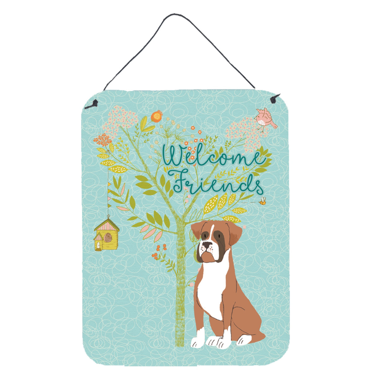 CarolineS Treasures Welcome Friends Flashy Fawn Boxer Metal Print, 16H X 12W, Multicolor