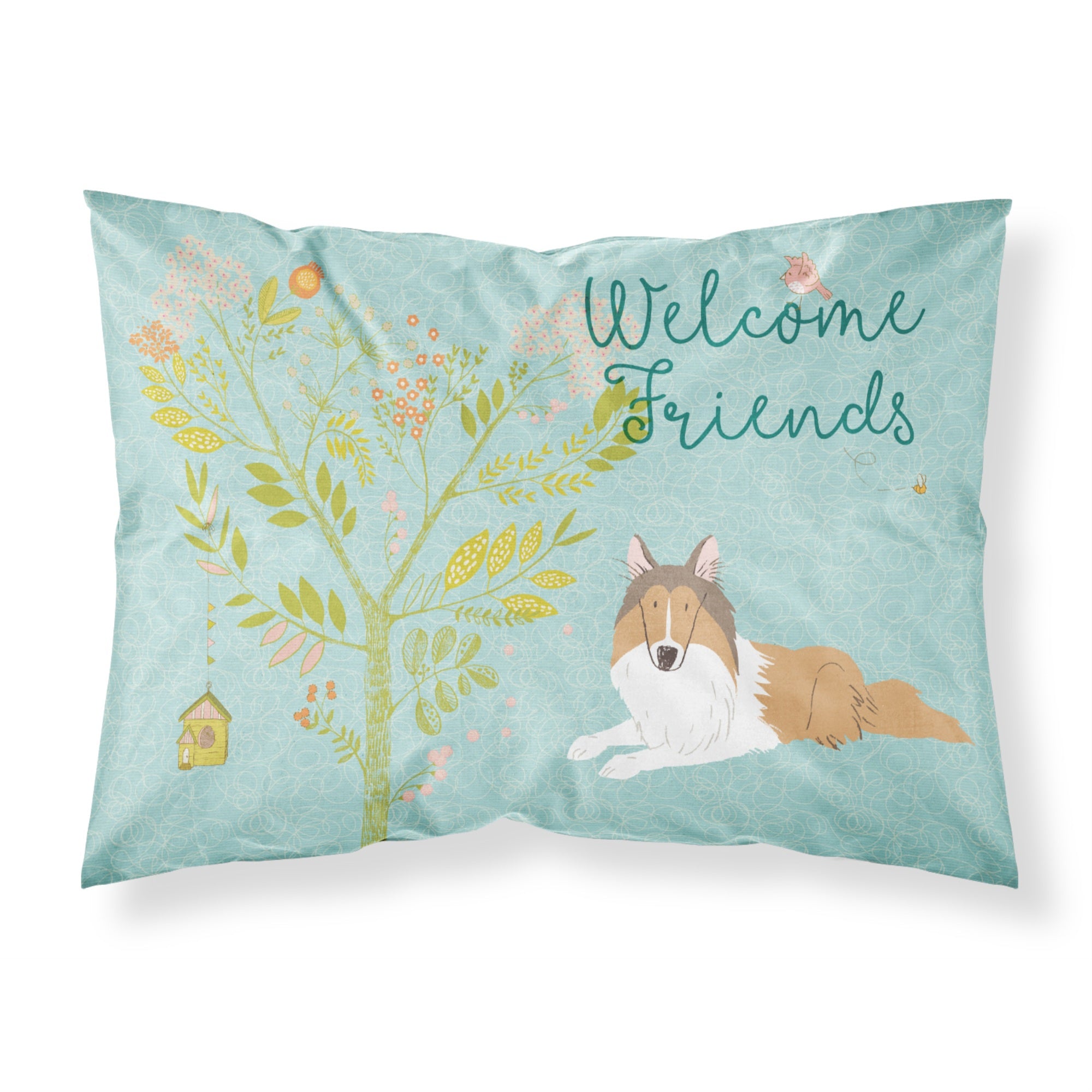 'Caroline'S Treasures Welcome Friends Collie Printed, Polyester, 250 Thread Count, Envelope Closure Pillowcase, Standard, Multi