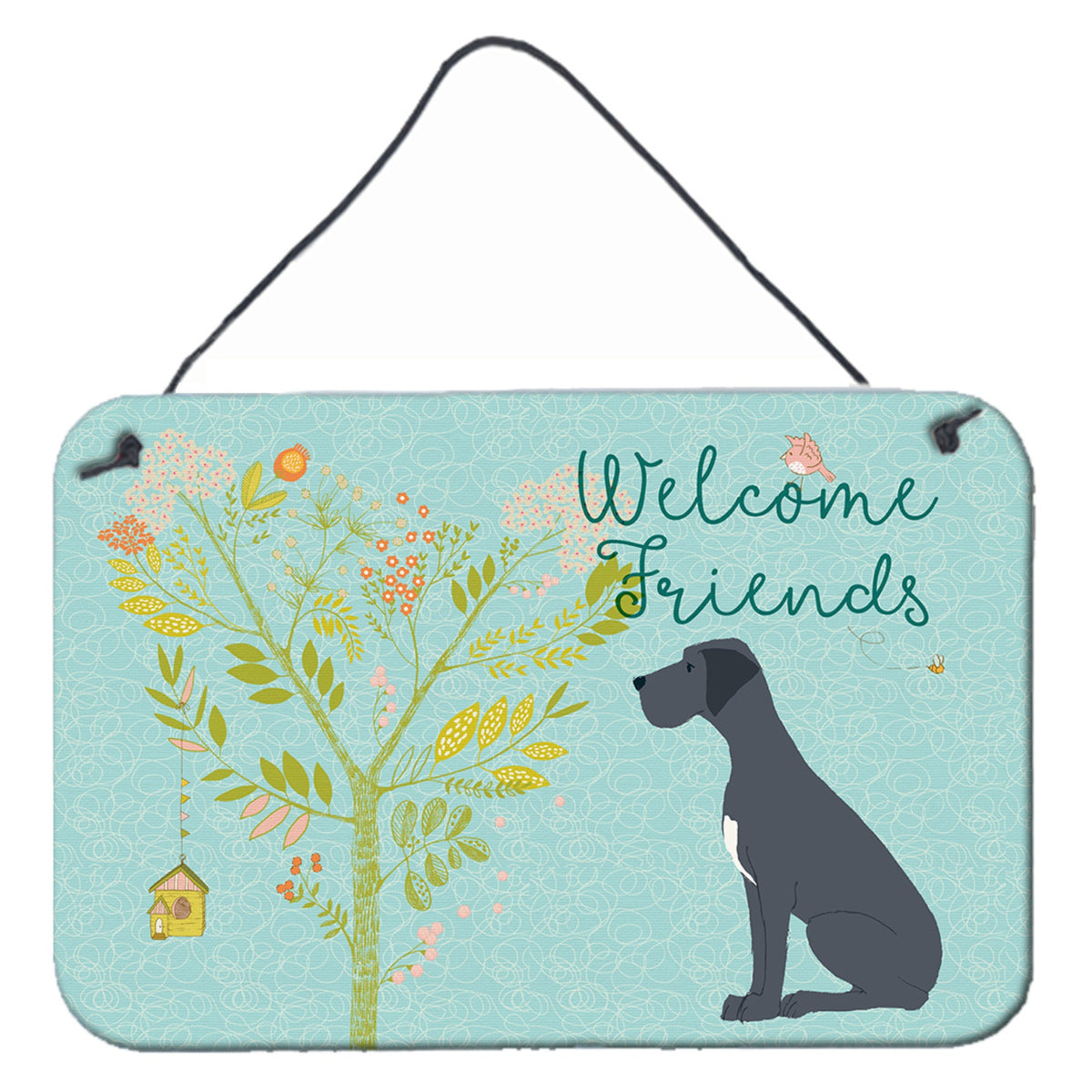 CarolineS Treasures Welcome Friends Black Dane Metal Print, 8Hx12W