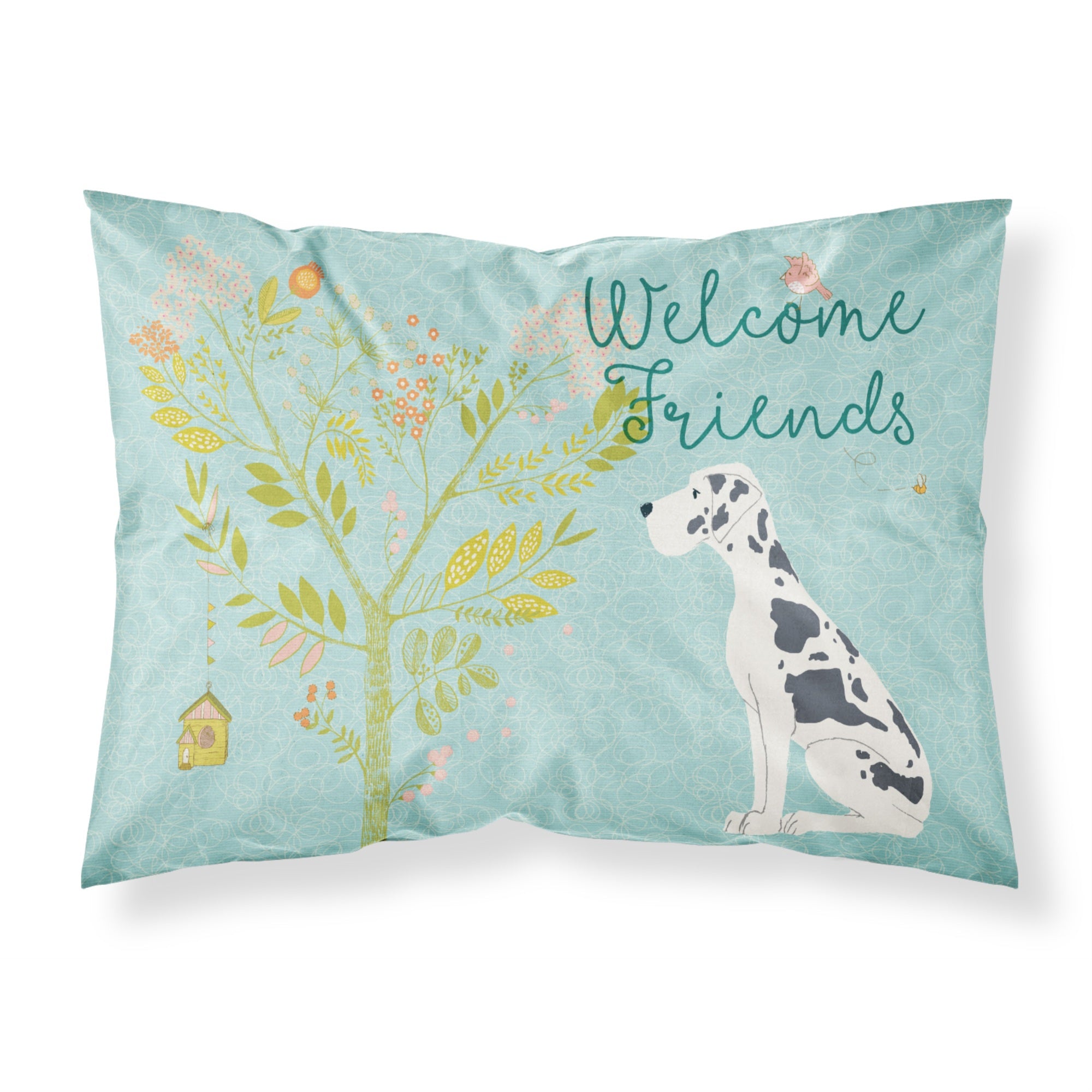 'Caroline'S Treasures ''Welcome Friends Harlequin Great Dane'' Printed, Polyester Envelope Closure Pillowcase, Standard, Mu