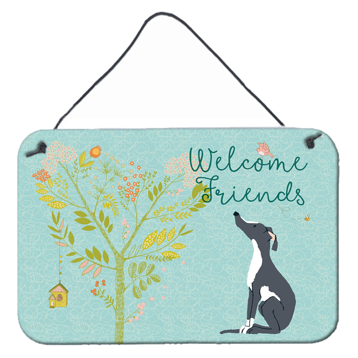 CarolineS Treasures Welcome Friends Black White Greyhound Metal Print, 8Hx12W